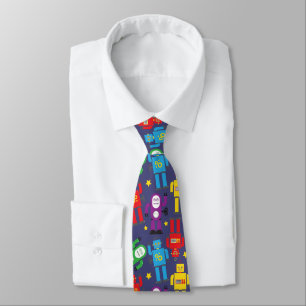 Cravate Geek Motif de Robots rétro Mariage bleu