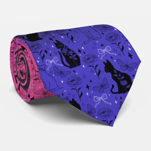 Cravate Genderfluide Pride Chat noir - Mystical Witchy (Roulé)