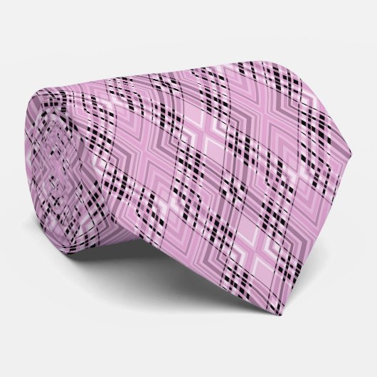 Cravate Geometric pattern retro pink diamonds (Roulé)