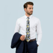 Cravate Geometric Rectangle Pattern Tie in Ivory and Gold 