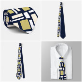 Cravate Geometric Rectangle Pattern Tie in Ivory and Gold 