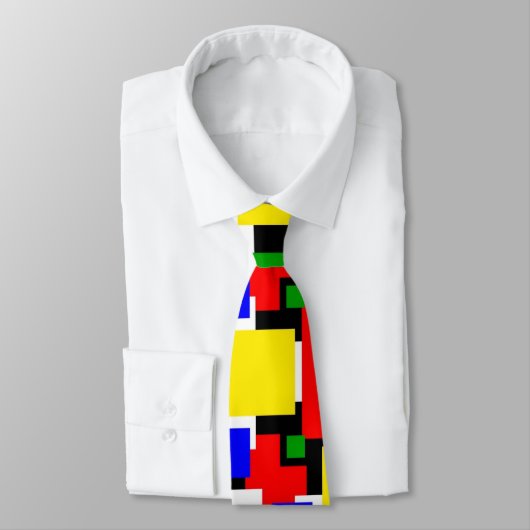 Cravate Géométrie rouge, jaune, noir, bleu et vert (Attaché)