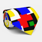 Cravate Géométrie rouge, jaune, noir, bleu et vert (Roulé)