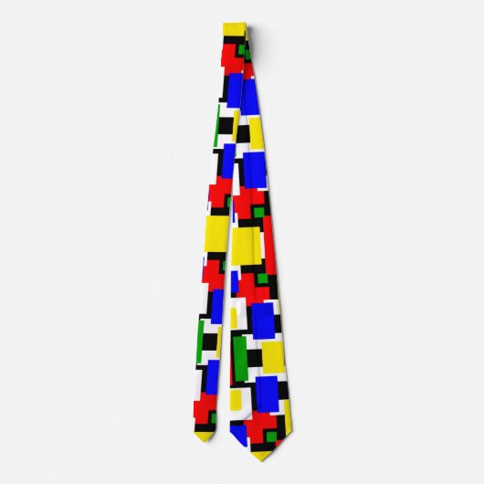 Cravate Géométrie rouge, jaune, noir, bleu et vert (Dos)