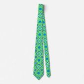 Cravate Géométrique étoile Abstraite - Vert chaux et bleu (Devant)