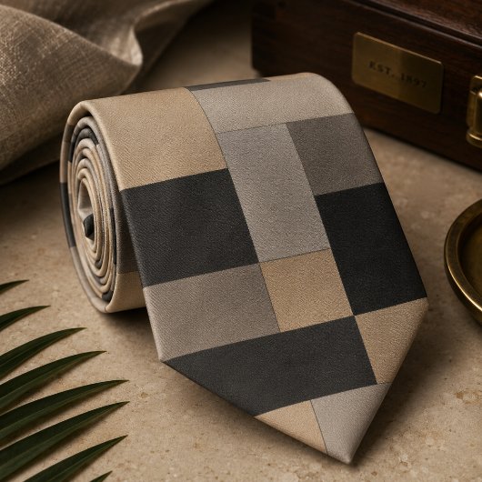 Cravate Géométrique moderne beige et noir