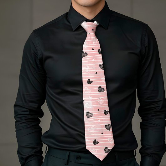 Cravate Gift for Him Love Text Hand Drawn Heart Tie