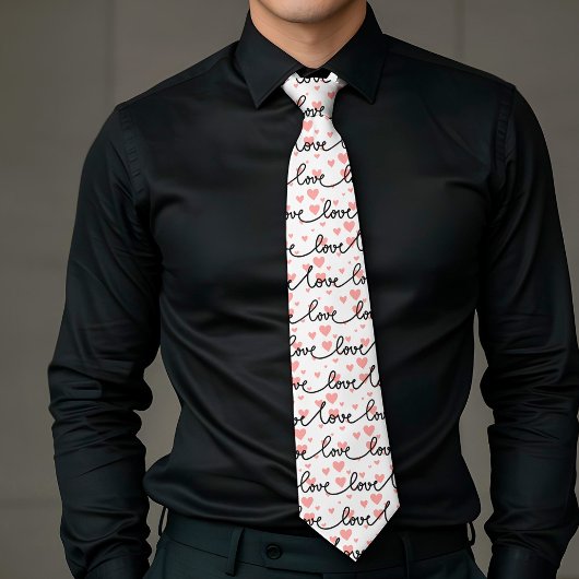 Cravate Gift for Man Love Text Pink Black Heart Tie