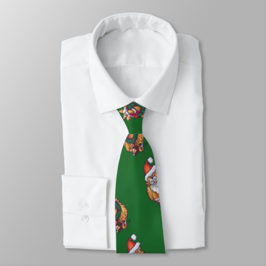 Cravate Ginger Chat Noël Sur Vert (Attaché)