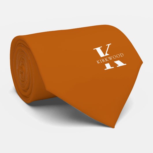 Cravate Ginger Orange Élégant Monogramme + Nom | Deux côté (Roulé)