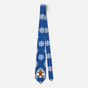Cravate Gingerbread Man on Blue White Snowflakes