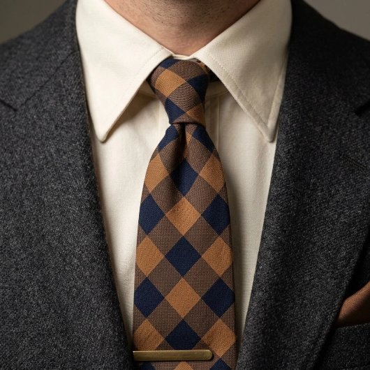 Cravate Gingham Caramel Buffalo Navy