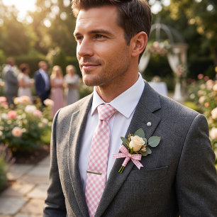 Cravate Gingham Rose Pâle