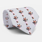 Cravate Girafe portant des lunettes soufflant bulle rose g (Roulé)