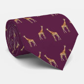 Cravate Girafes Motif Faune Bourgogne (Roulé)