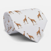 Cravate Girafes Motif Faune Gris Clair (Roulé)