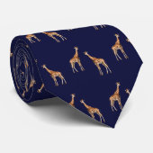 Cravate Girafes Motif Faune Sauvage Bleu Foncé (Roulé)