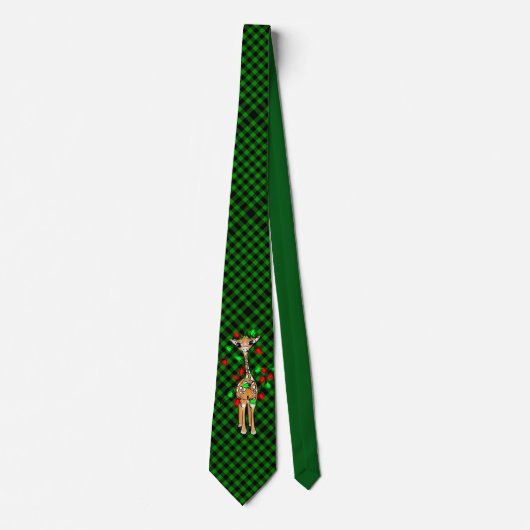 Cravate Giraffe Festive, feux de vacances vert rouge (Devant)