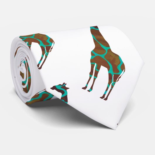 Cravate Giraffe Impression Brown et Turquoise (Roulé)