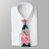 Cravate Girly Pink Floral et Silver Glitter Stripes Black (Attaché)