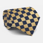 Cravate Glam Gold Checkerboard Marine Blue (Roulé)
