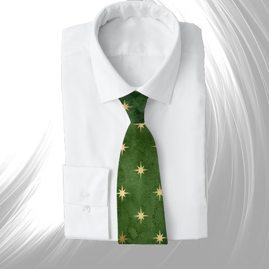 Cravate Glam Green Gold Stars Hiver