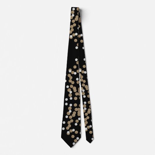 Cravate glam noir et blanc points champagne or confetti (Devant)
