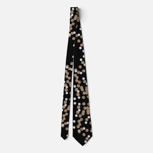 Cravate glam noir et blanc points champagne or confetti (Dos)