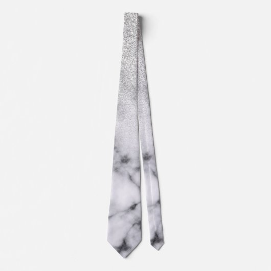 Cravate Glamorous Silver White Glitter Marble Gradient (Devant)