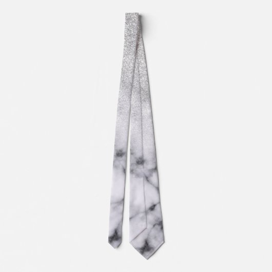 Cravate Glamorous Silver White Glitter Marble Gradient (Dos)
