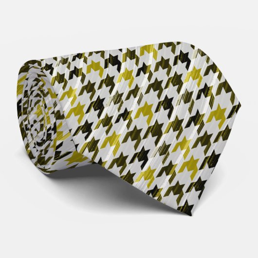 Cravate Glen Plaid. Noir et moutarde. (Roulé)