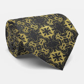 Cravate Glittery Black Faux Gold Metallic Damask Pattern (Roulé)