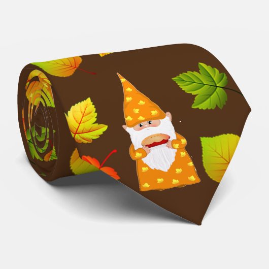 Cravate Gnome mignonne et beaux feuilles d'automne sur Bro (Roulé)
