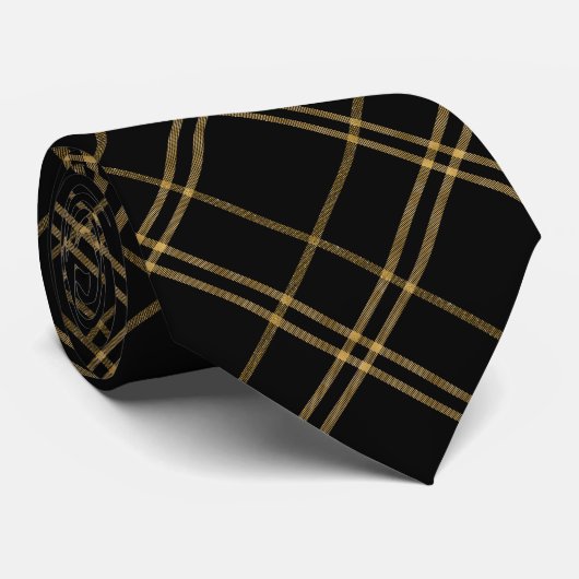 Cravate Gold and Black Elegant Plaid (Roulé)
