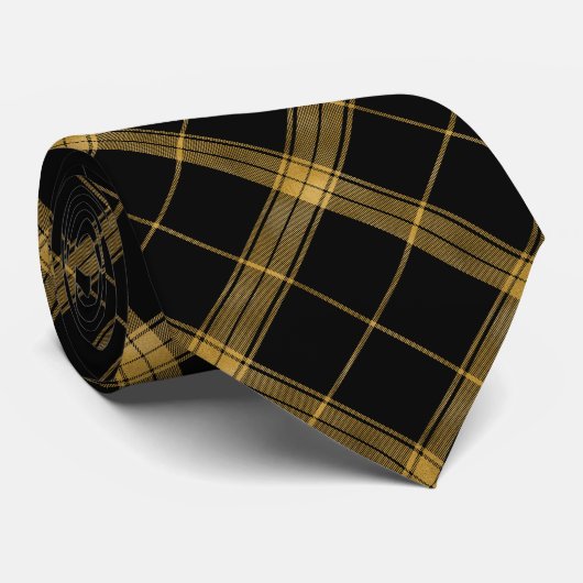 Cravate Gold and Black Elegant Plaid (Roulé)