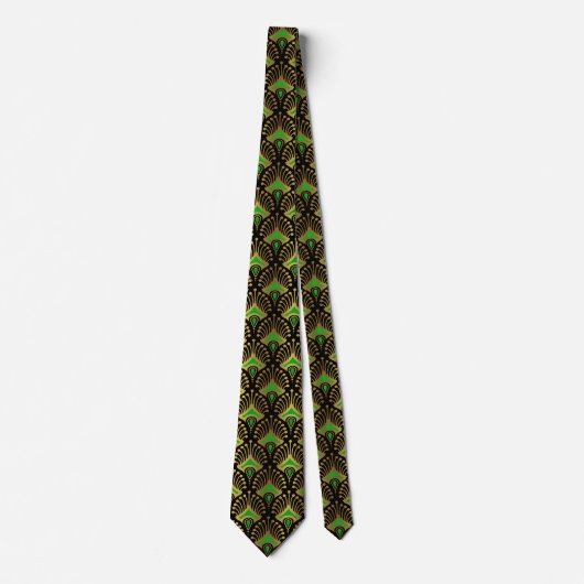 Cravate Gold and green Art Deco pattern on black (Devant)