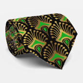 Cravate Gold and green Art Deco pattern on black (Roulé)