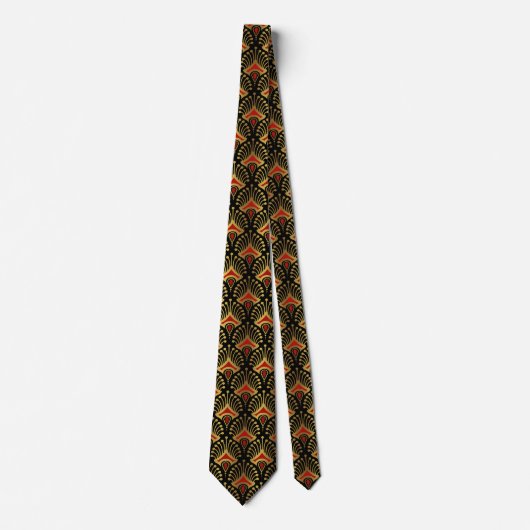 Cravate Gold and red Art Deco pattern on black (Devant)