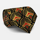 Cravate Gold and red Art Deco pattern on black (Roulé)