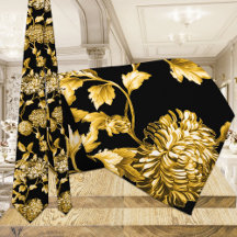 Gold & Black Moderne Vintage Botanique Floral Toil
