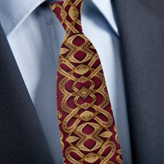 Cravate Gold et Ruby Moderne Motif circulaire Necktie
