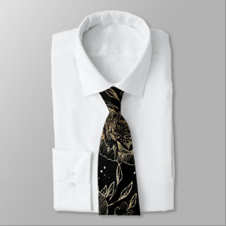 Cravate Gold Faux Élégant Mariage de fleurs noires