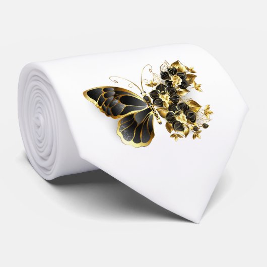 Cravate Gold flower Butterfly with Black Orchid (Roulé)