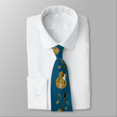 Cravate Gold Guitar and Notation on Sapphire Blue (Attaché)