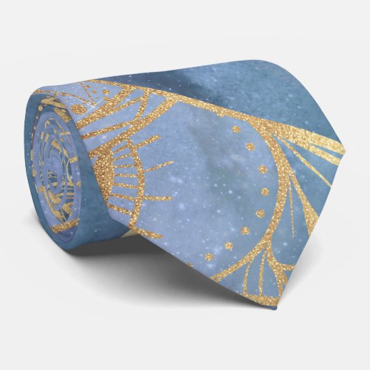 Cravate Gold Moon Sun Mandala Celestial Design (Roulé)