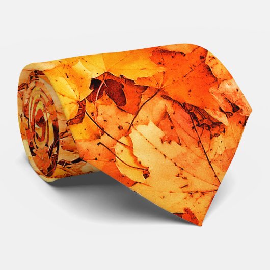 Cravate Gold orange fall maple leaves (Roulé)