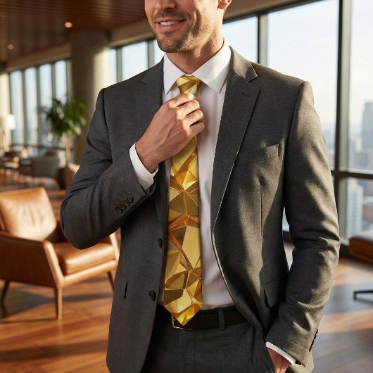 Cravate Golden Faceted Crystal Geometric