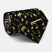 Cravate Golden Musical Notes sur le noir (Roulé)