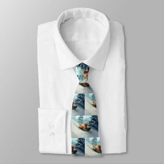 Cravate Golden Retriers Noël neige hiver (Attaché)