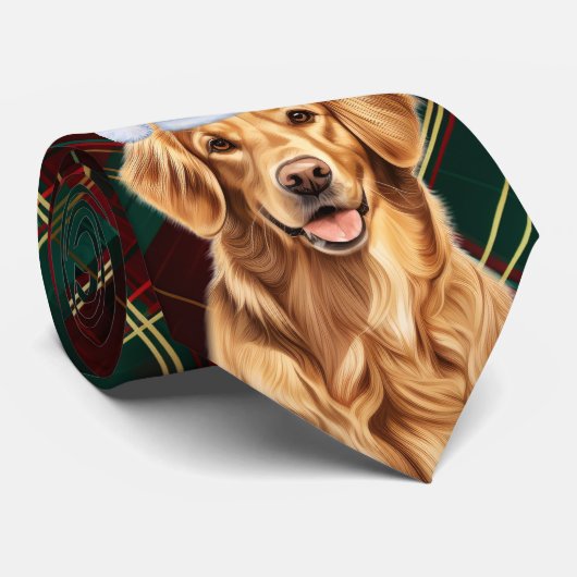Cravate Golden Retriever Green Red Holiday Platiné Noël (Roulé)